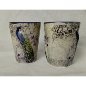 Set Of Two Busch Gardens Collectible Ceramic Shot Glasses - Peacocks